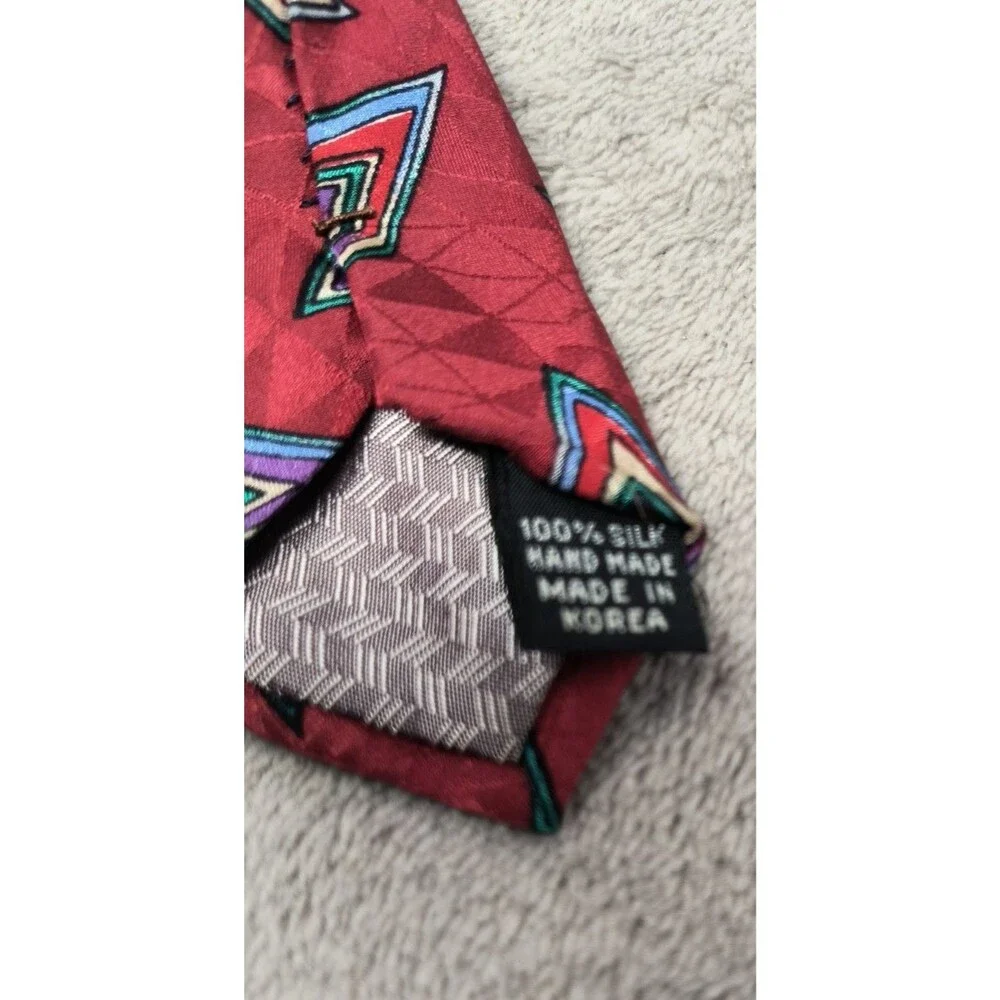 Vintage Pierre Balmain Couture Silk‎ Tie Red Abstract Geometric Necktie 56